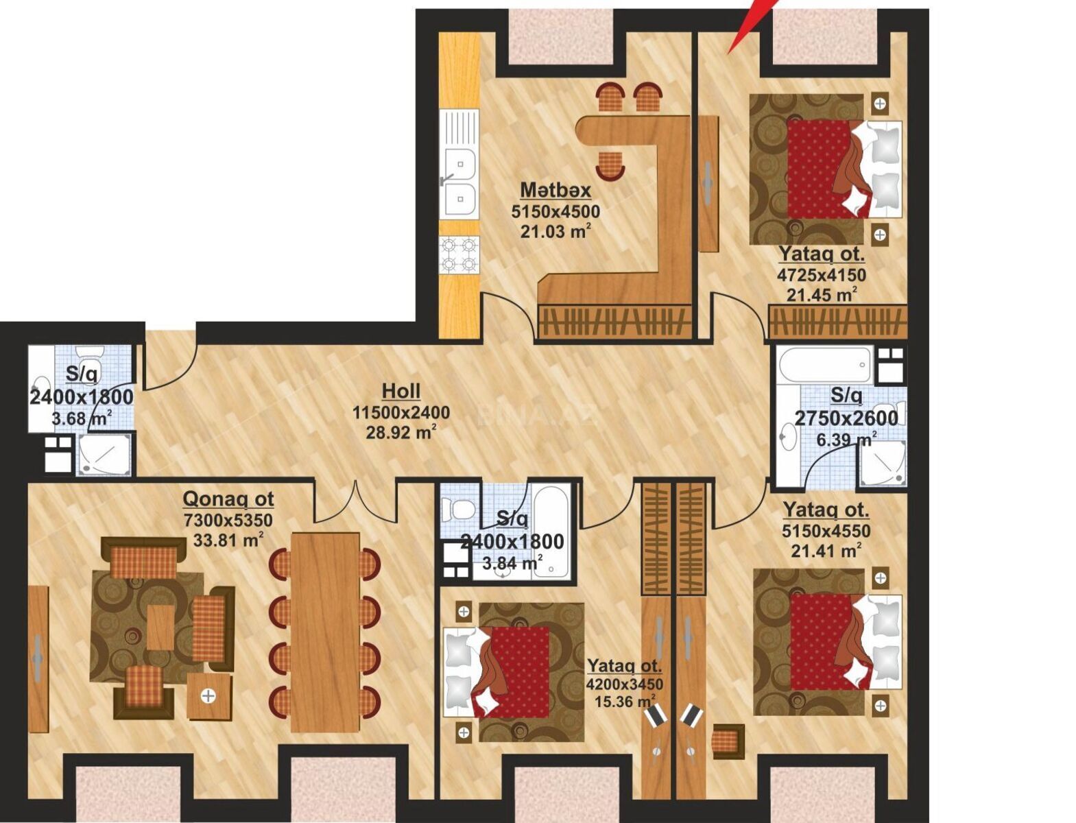 4 otaqlı yeni tikili 180 m², Ağ şəhər q. - şəkil 2