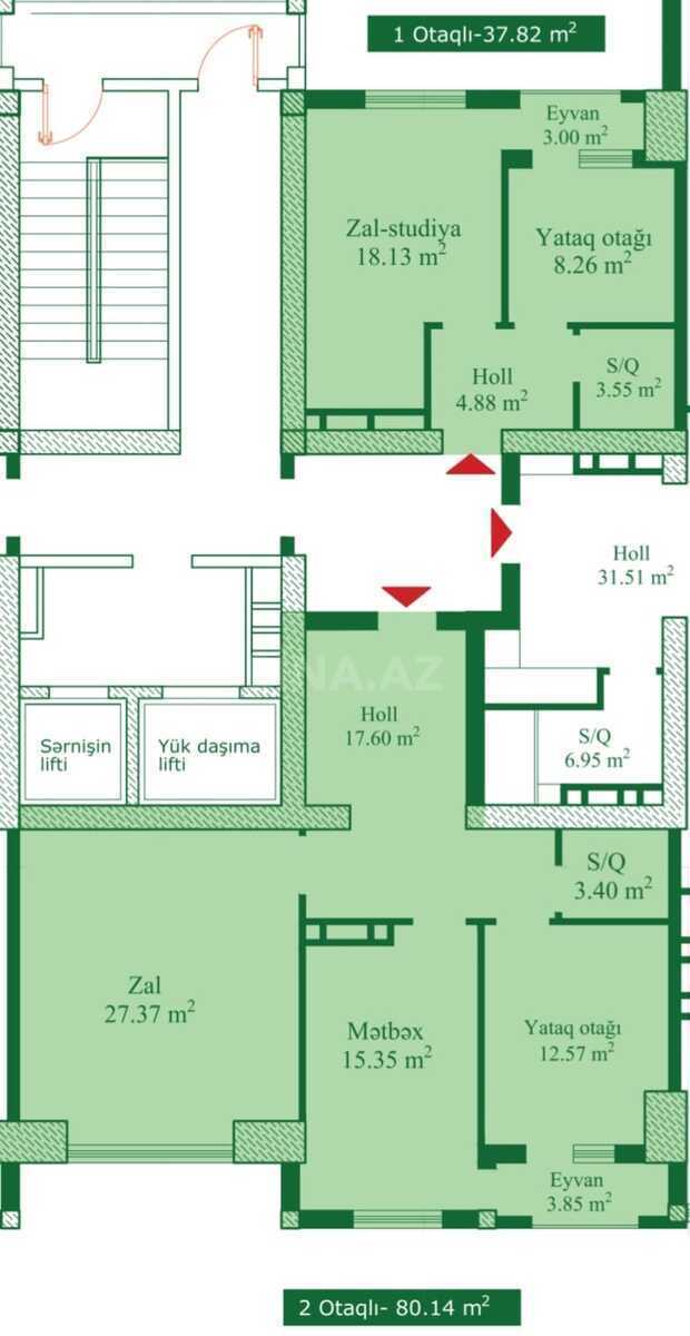 Satılır 2 otaqlı yeni tikili 80.1 m², Nizami m. - şəkil 2