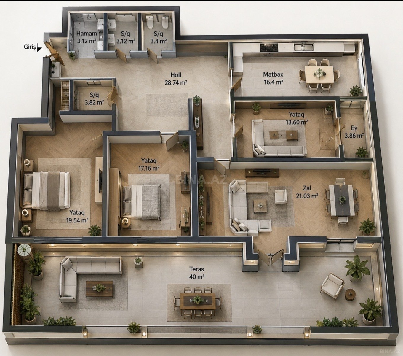 4 otaqlı yeni tikili 131.5 m², Nərimanov r. - şəkil 2