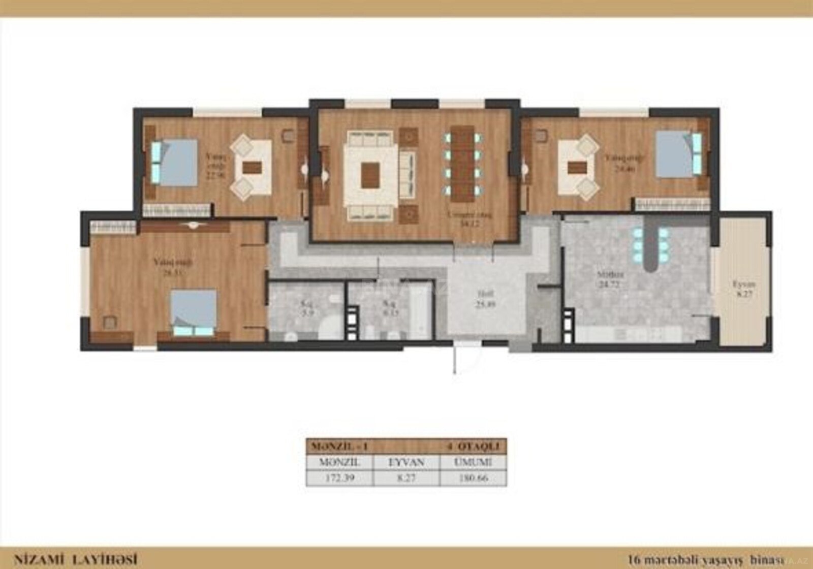 4 otaqlı yeni tikili 186 m², Qara Qarayev m. - şəkil 2