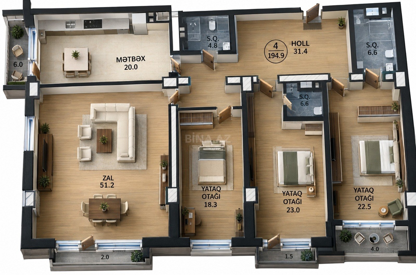 4 otaqlı yeni tikili 295 m², 28 May m. - şəkil 2